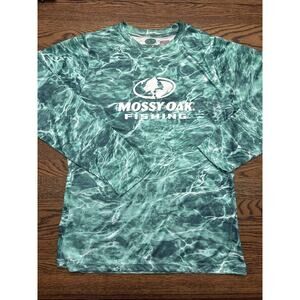 Mossy Oak Fishing Shirt Base Layer Green Dri Fit Long Sleeve Size L